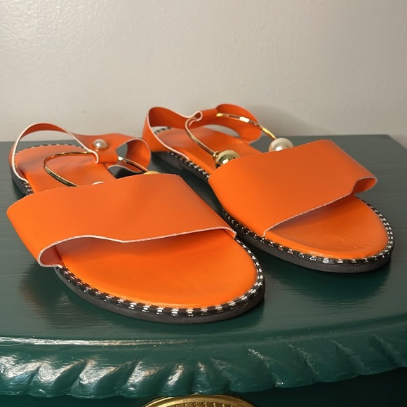 Orange Gold & Peal Bead Ankle Cuff Flat Sandals Size: 42 - Picture 5 of 14